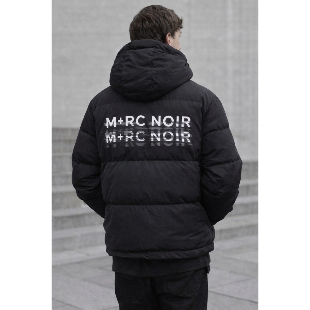 M+RC Noir‎ Distortion Logo Puffer Jacket Black Streetwear Hooded Coat Men's S